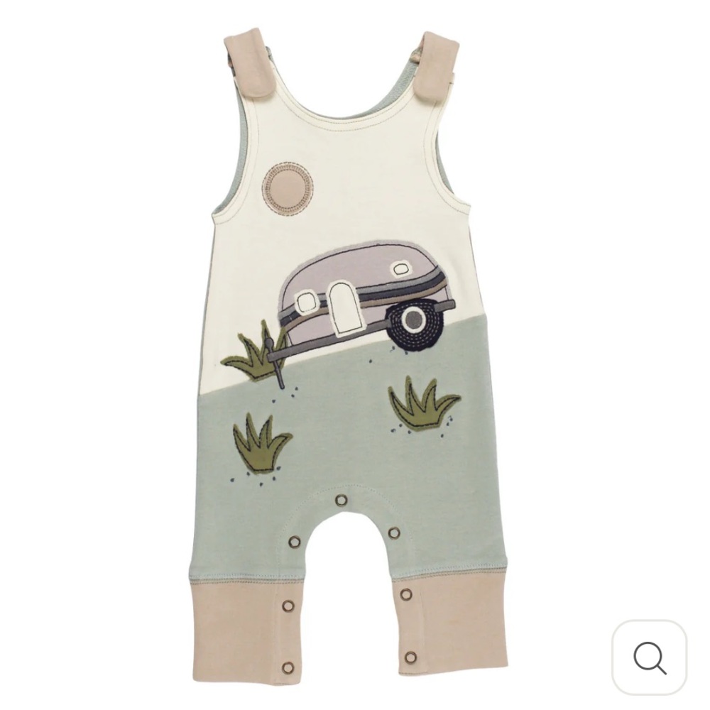 NWOT  Loved baby Organic Appliqué Harem Romper in Camper